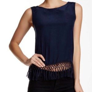 Amour Vert Silk Fringe Sleeveless Blouse | Size M